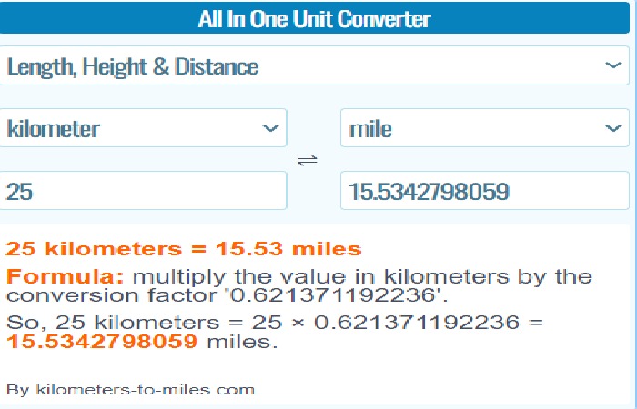25 km to miles 2